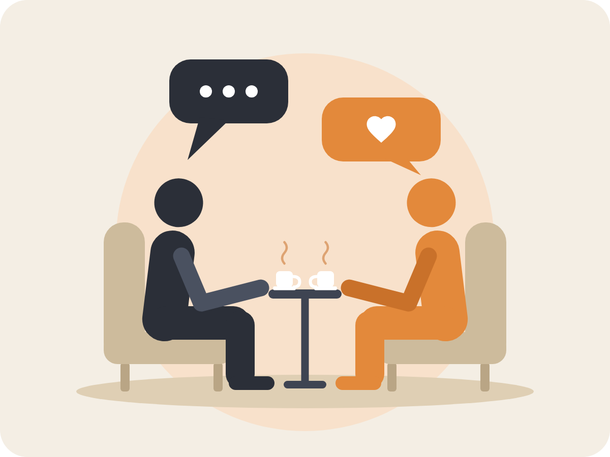 Echange bienveillant entre un client et un membre de l'équipe autour d'un café