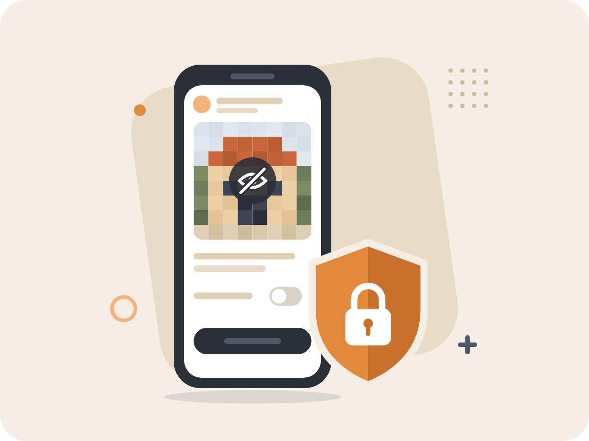 Photo floutée sur un téléphone protégée par un cadenas, pour la confidentialité des clients
